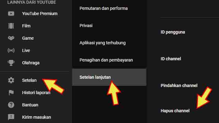 cara hapus chanel youtube